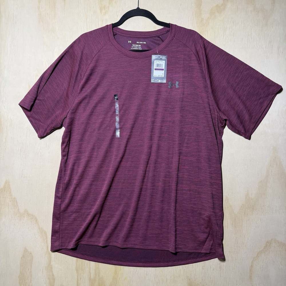 Under Armour Tech Tee Performance Men 2XL Burgundy Loose Fit Athletic TShirt NWT